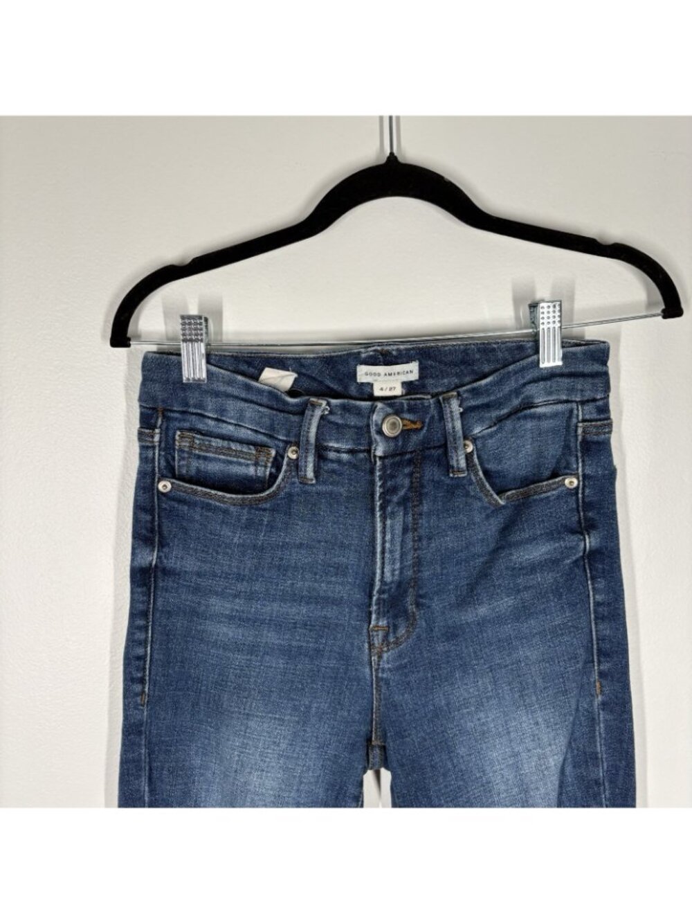 Good American Women 4/27 Distressed Denim High Rise Indigo207 Good Classic Jeans - Picture 5 of 12